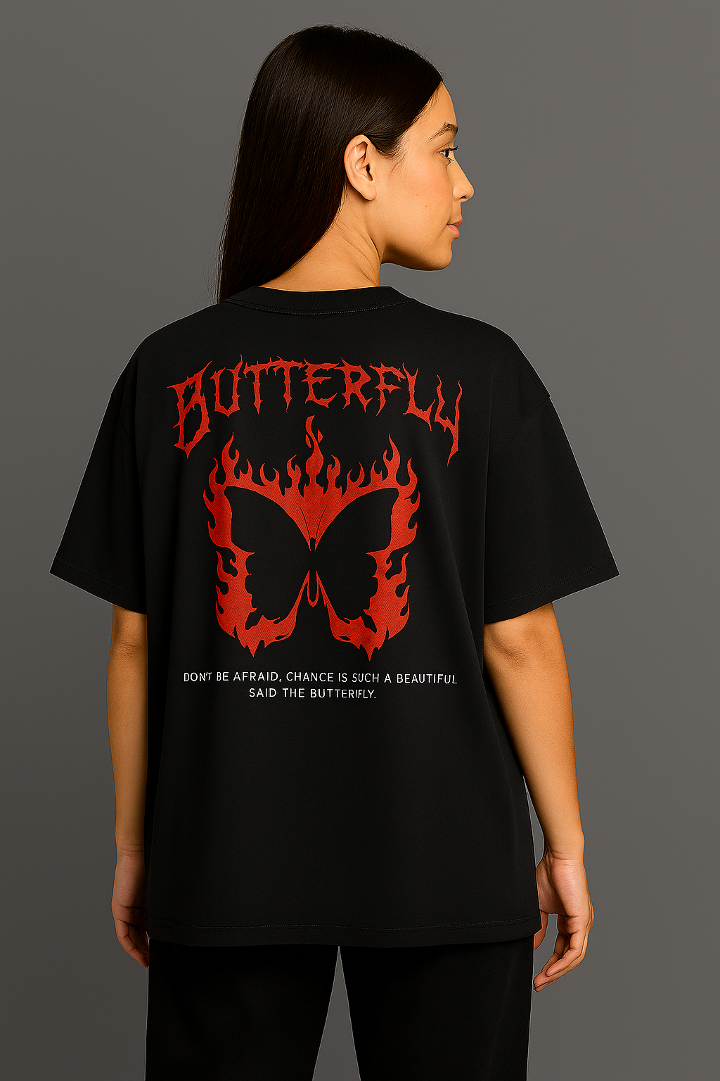 LURI Supima Cotton Unisex Oversized T-Shirt – Flame Butterfly Edition - Image 4