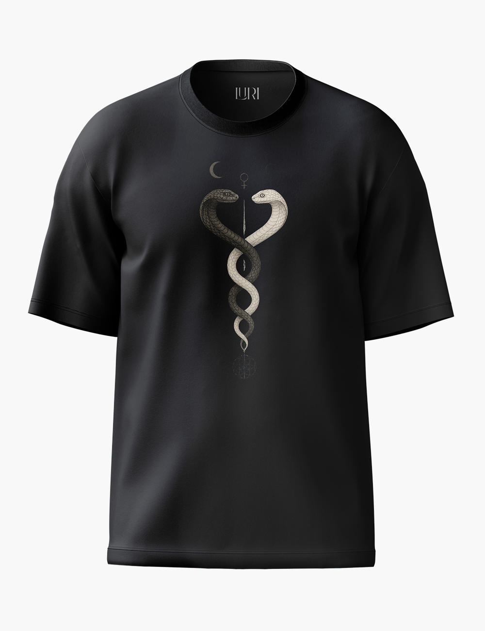 LURI Supima Cotton Unisex Oversized T-Shirt – Dual Serpent Symbol Edition