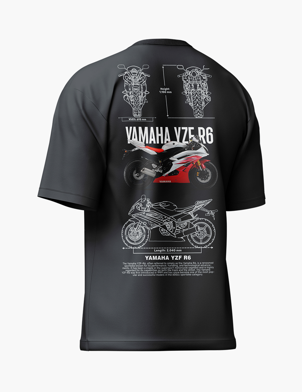LURI Supima Cotton Unisex Oversized T-Shirt – Yamaha YZF R6 Blueprint - Image 5