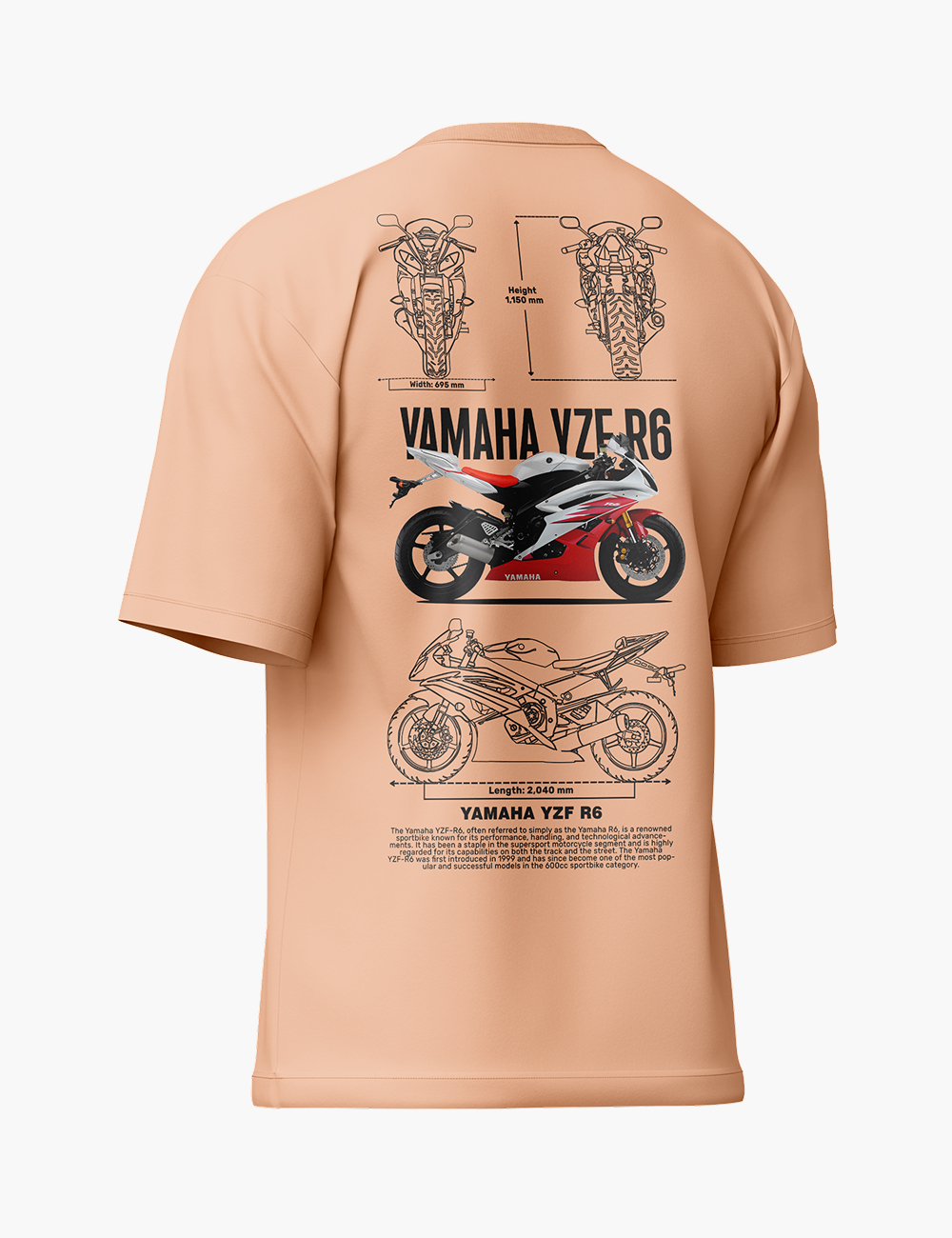 LURI Supima Cotton Unisex Oversized T-Shirt – Yamaha YZF R6 Blueprint - Image 4