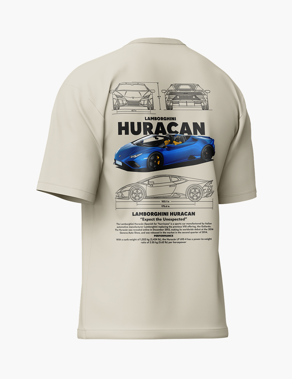 LURI Supima Cotton Unisex Oversized T-Shirt – Lamborghini Huracán Blueprint