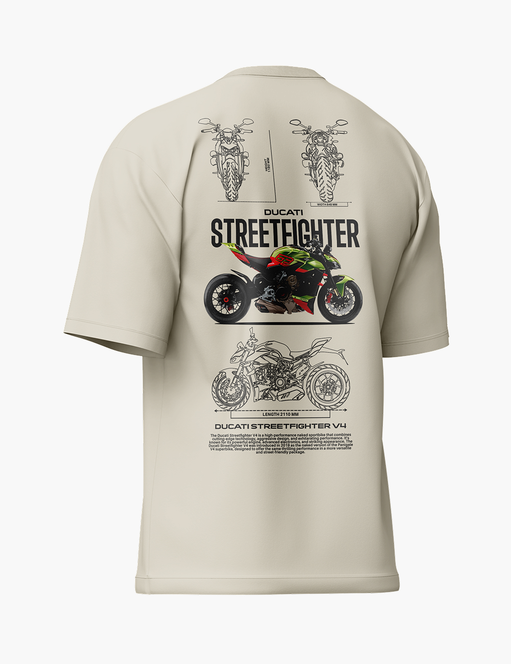 LURI Supima Cotton Unisex Oversized T-Shirt – Ducati Streetfighter V4 Blueprint