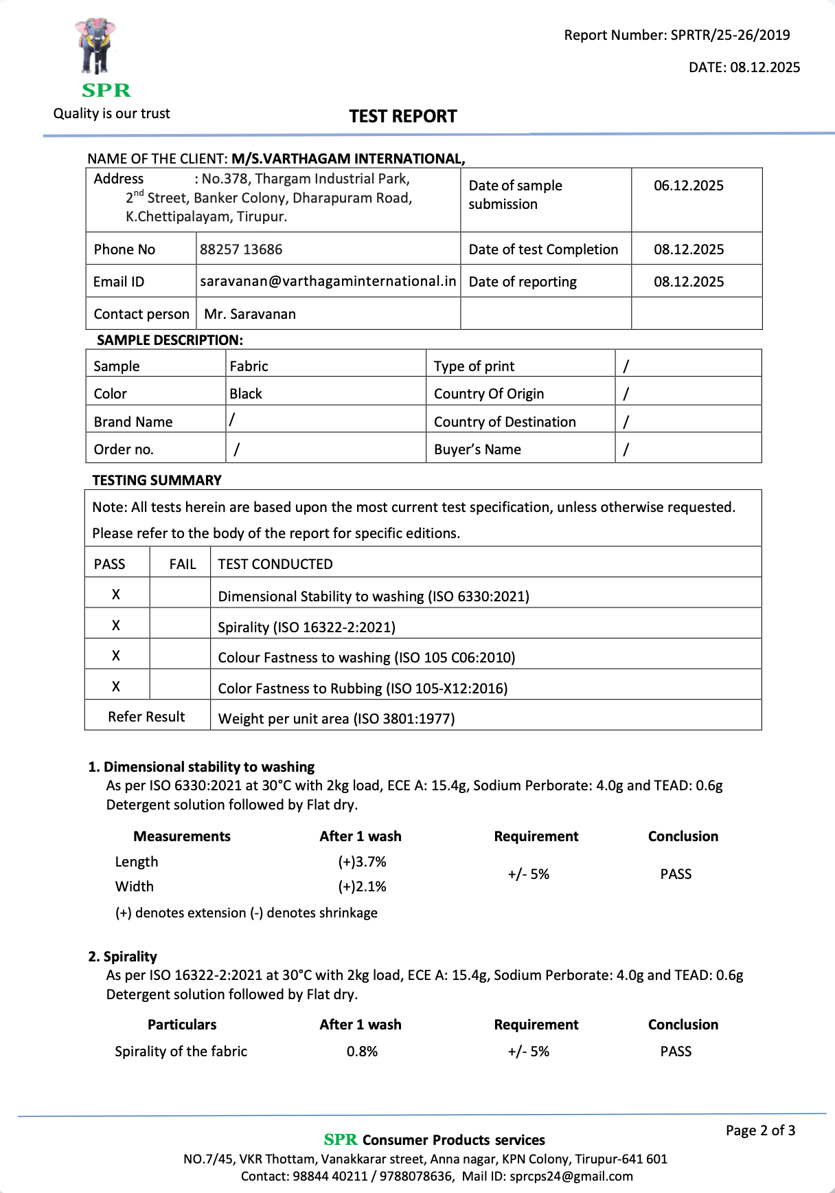 SPR - Quality is our trust - TEST REPORT for LURI Supima