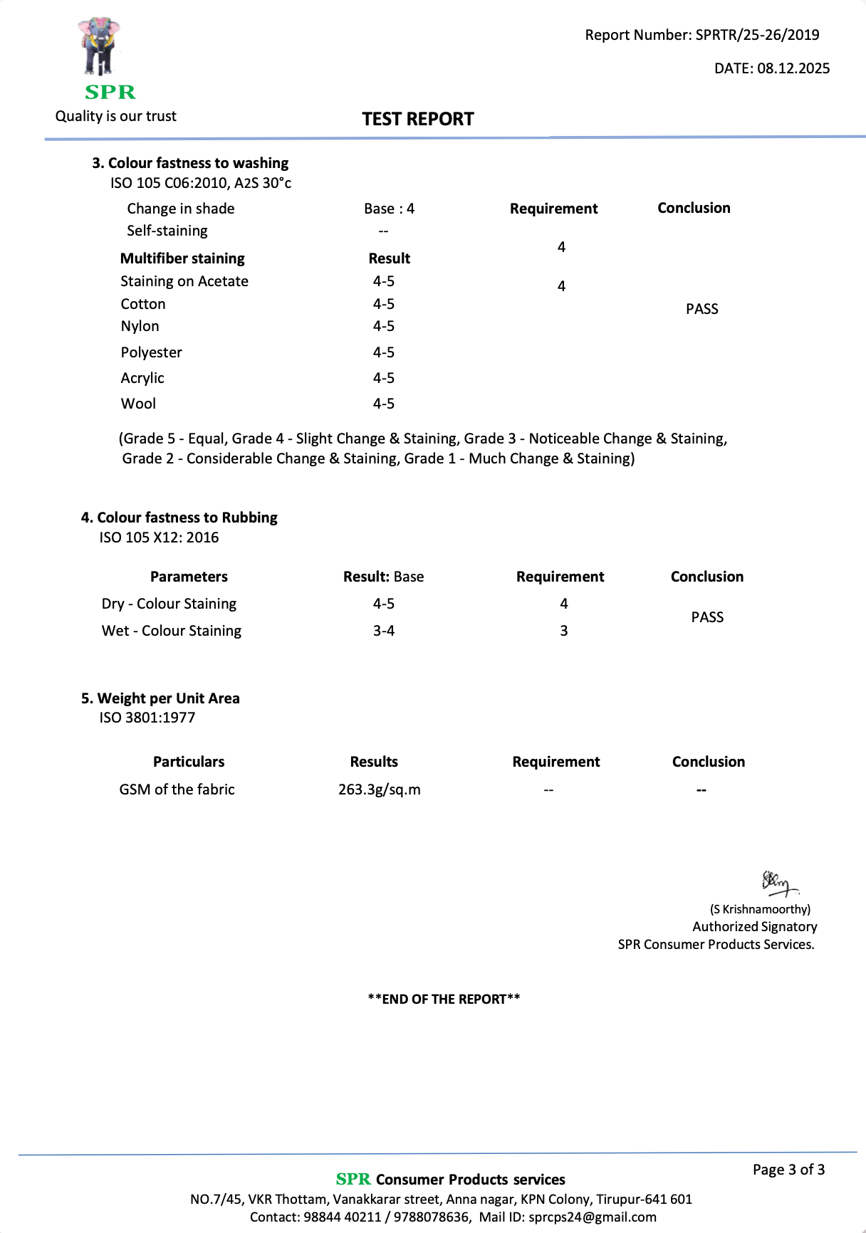 SPR - Quality is our trust - TEST REPORT for LURI Supima
