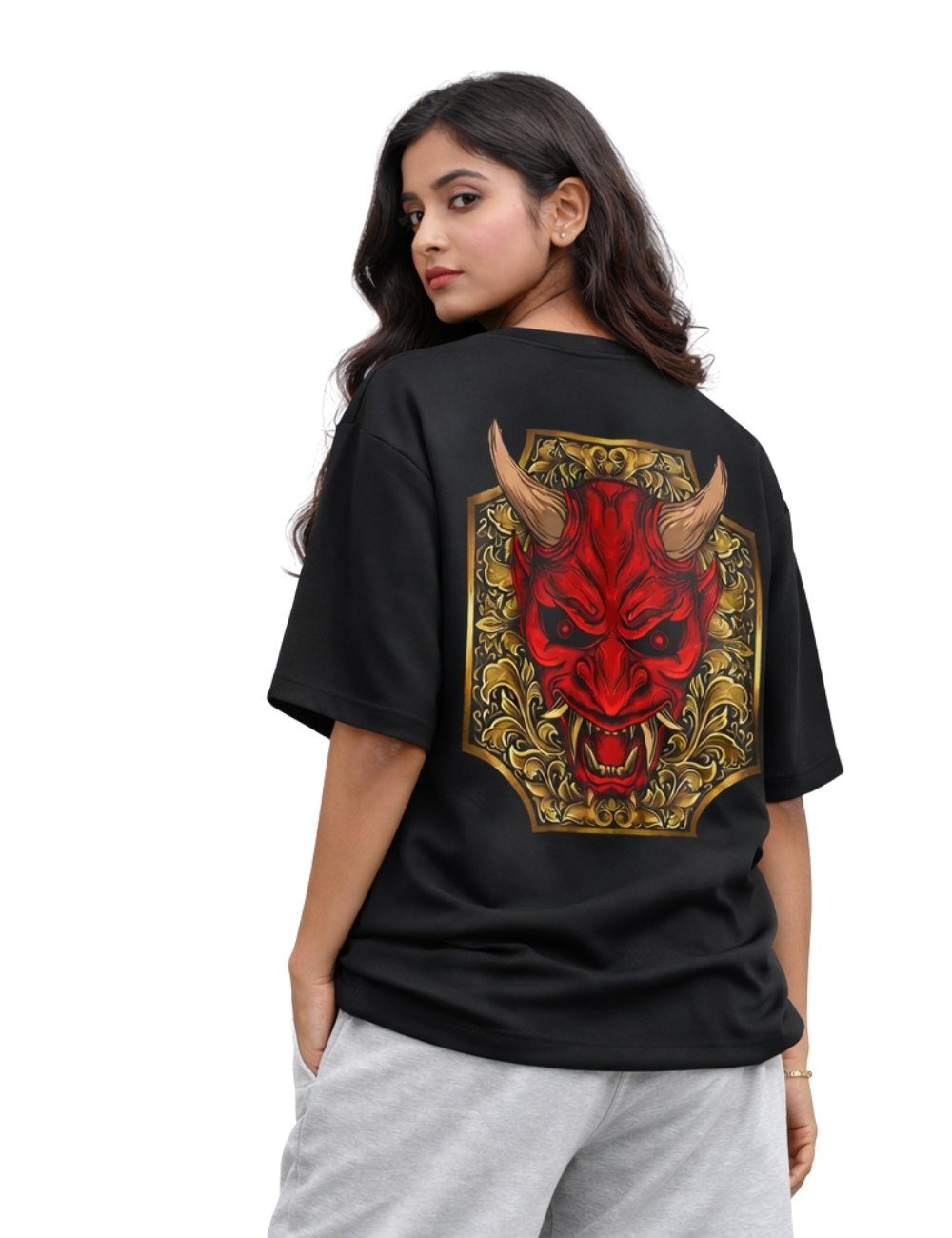 LURI Supima Cotton Unisex Oversized T-Shirt – Oni Inferno Mask