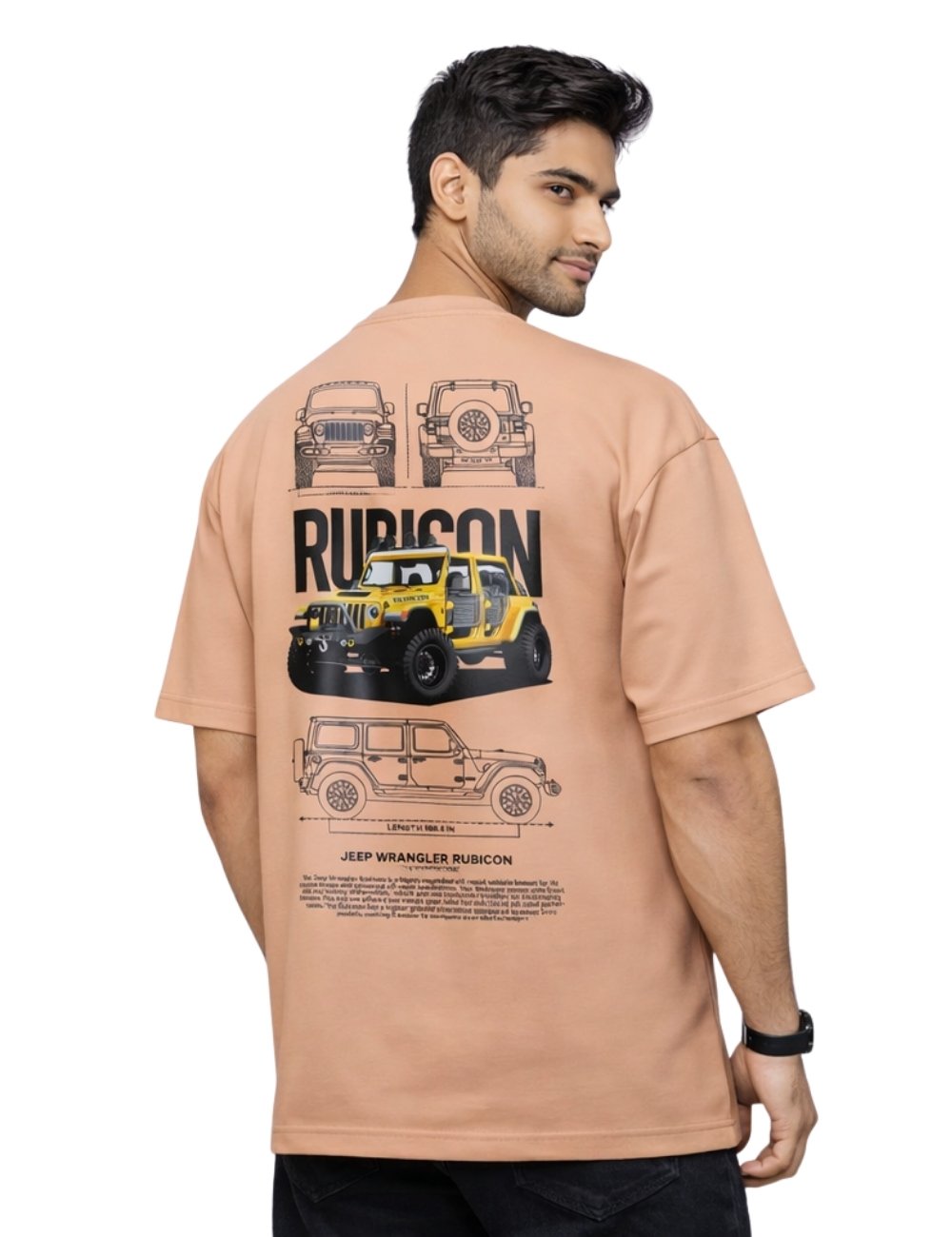 LURI Supima Cotton Unisex Oversized T-Shirt – Jeep Wrangler Rubicon Off‑Road Blueprint