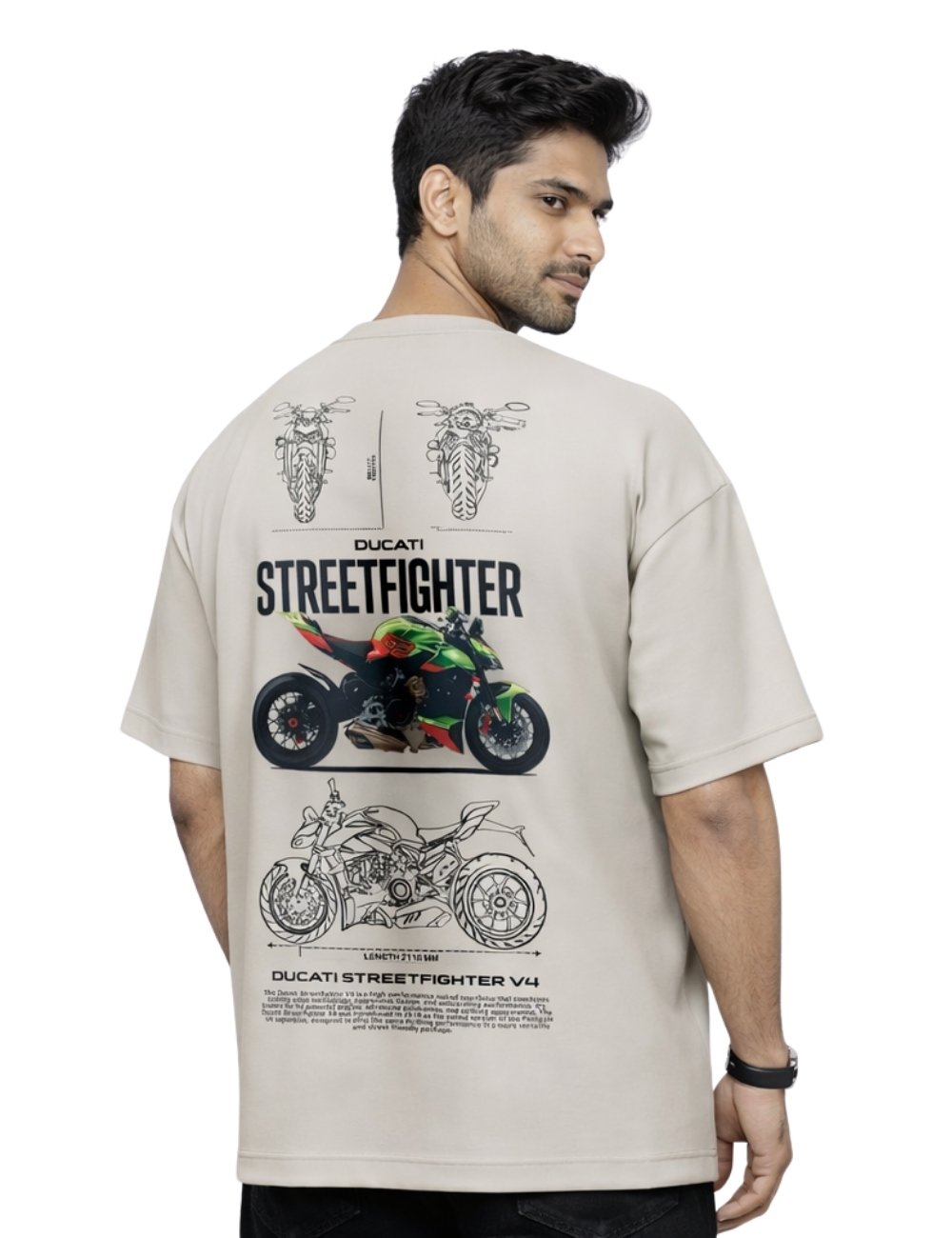LURI Supima Cotton Unisex Oversized T-Shirt – Ducati Streetfighter V4 Blueprint