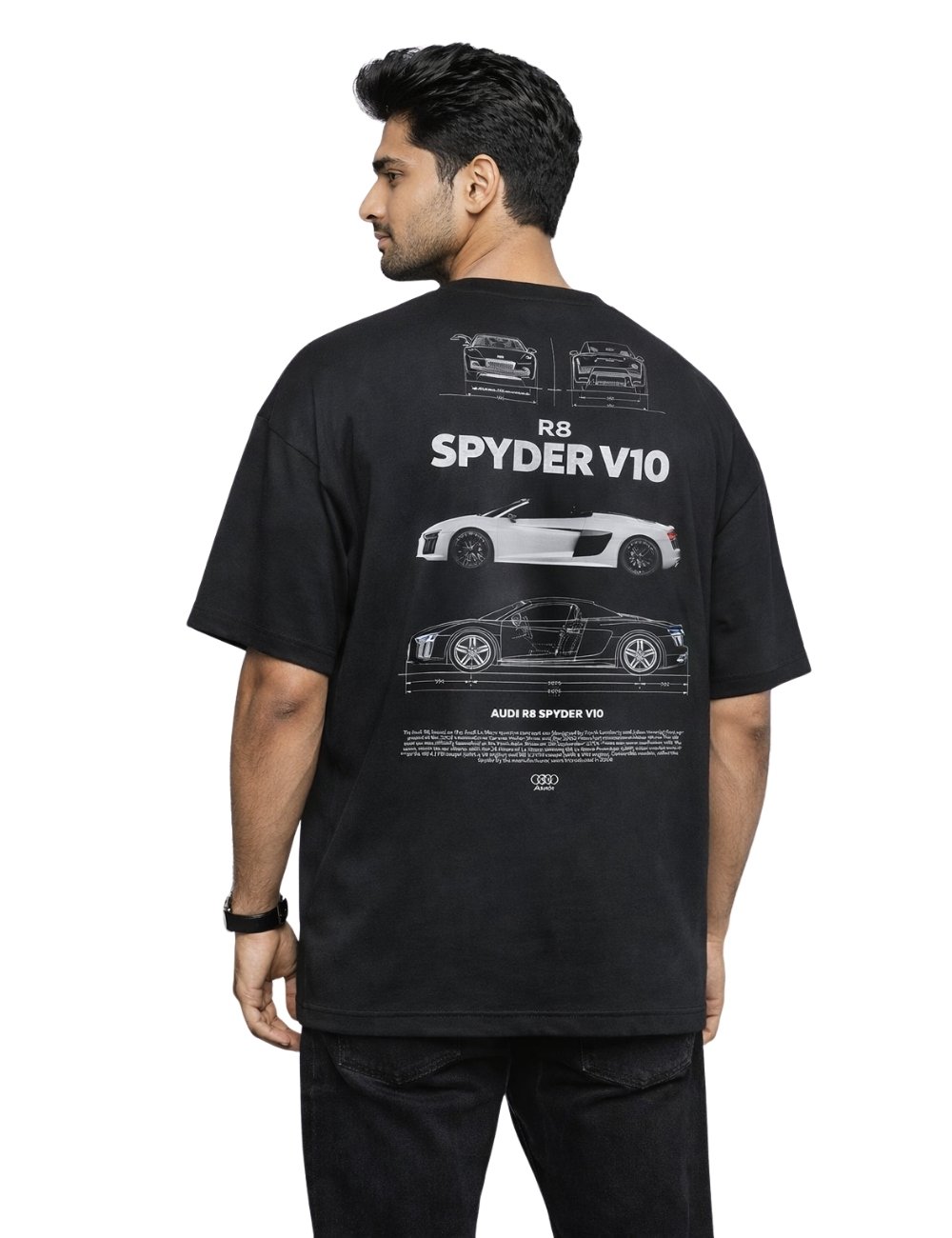 LURI Supima Cotton Unisex Oversized T-Shirt – Audi R8 Spyder V10 Blueprint