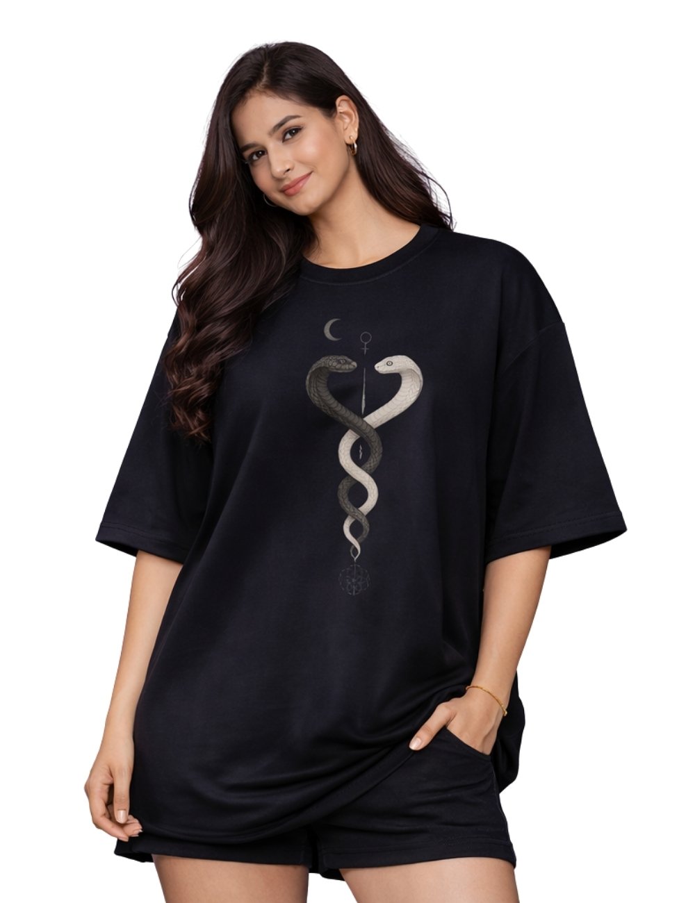 LURI Supima Cotton Unisex Oversized T-Shirt – Dual Serpent Symbol Edition