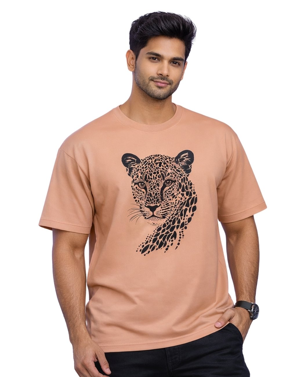 LURI Supima Cotton Unisex Oversized T-Shirt – Artistic Leopard Edition