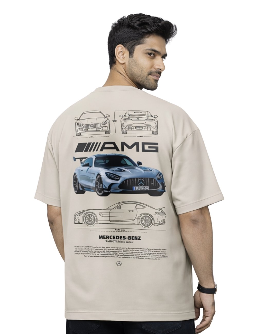 LURI Supima Cotton Unisex Oversized T-Shirt – Mercedes AMG GT R Black Series Blueprint