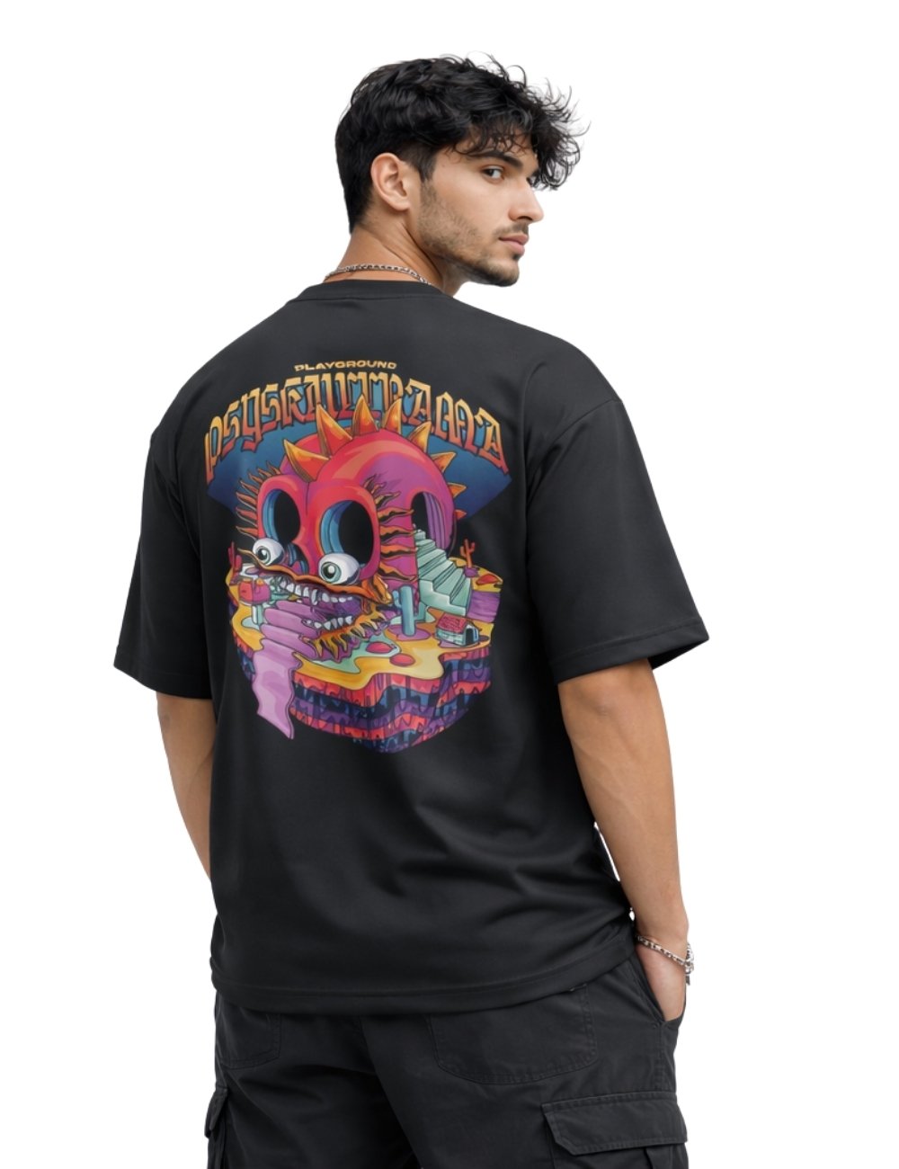 LURI Supima Cotton Unisex Oversized T-Shirt – Neon Skullscape Edition