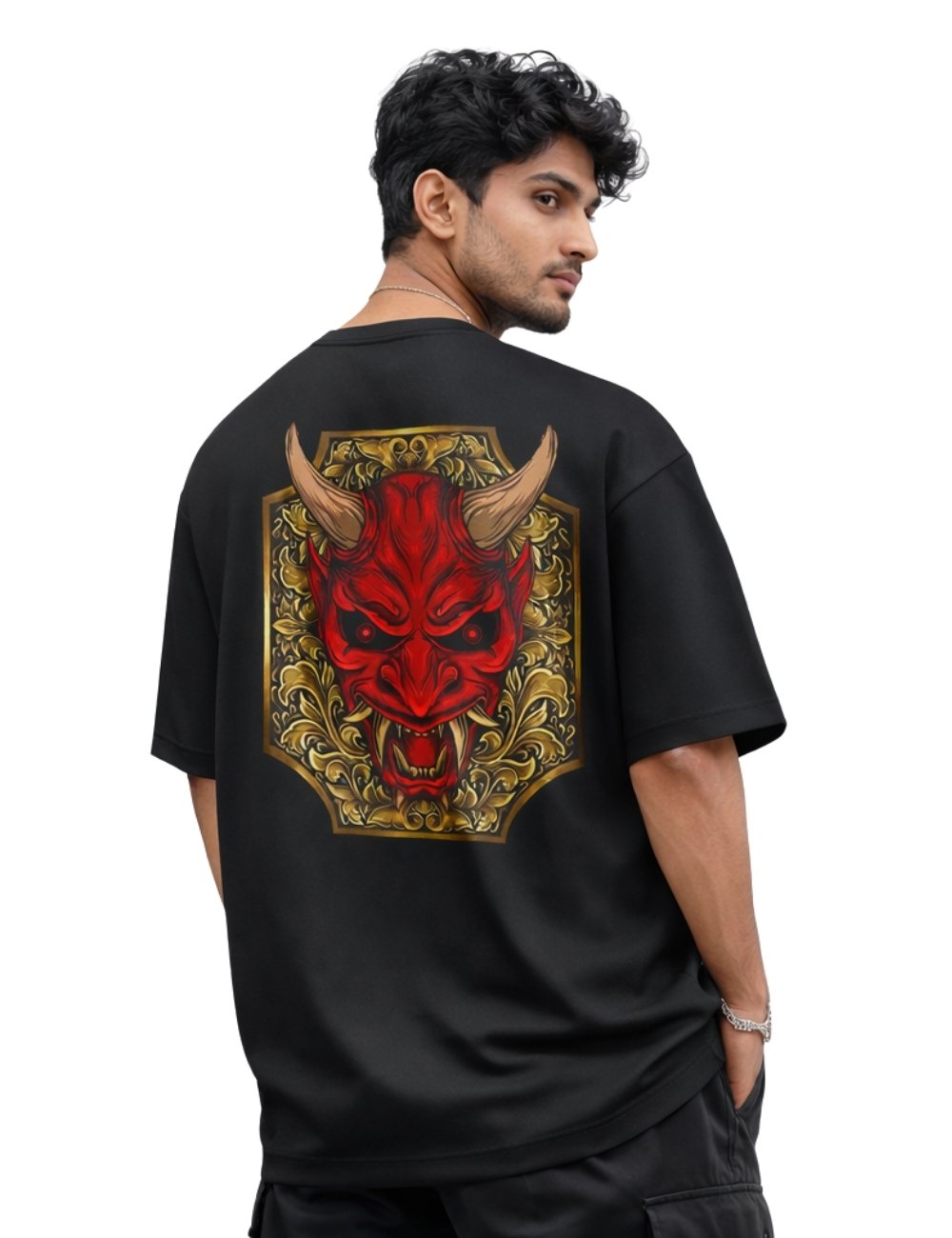 LURI Supima Cotton Unisex Oversized T-Shirt – Oni Inferno Mask